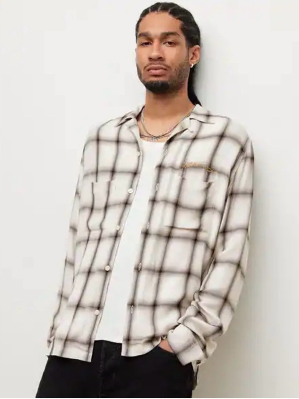 Allsaints Alamitos Plaid Relaxed Fit Button Down Shirt-Men XL